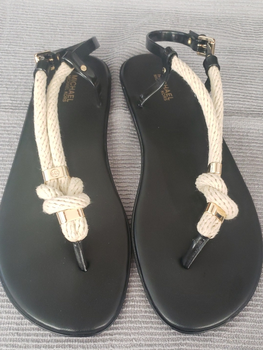 Michael Kors Black Sandals with Cream Rope Accents